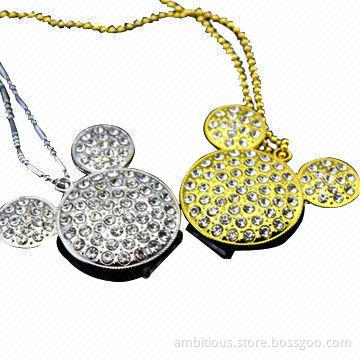 Silver Diamond Jewelry Mickey Head-shaped USB Flash Drives, 64MB to 128GB Memory Capacity